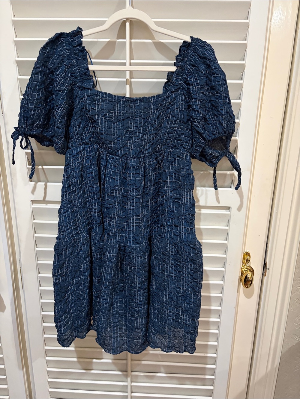 English Factory Navy Smocked Puff Sleeve Mini Dress.Size Small. NWT